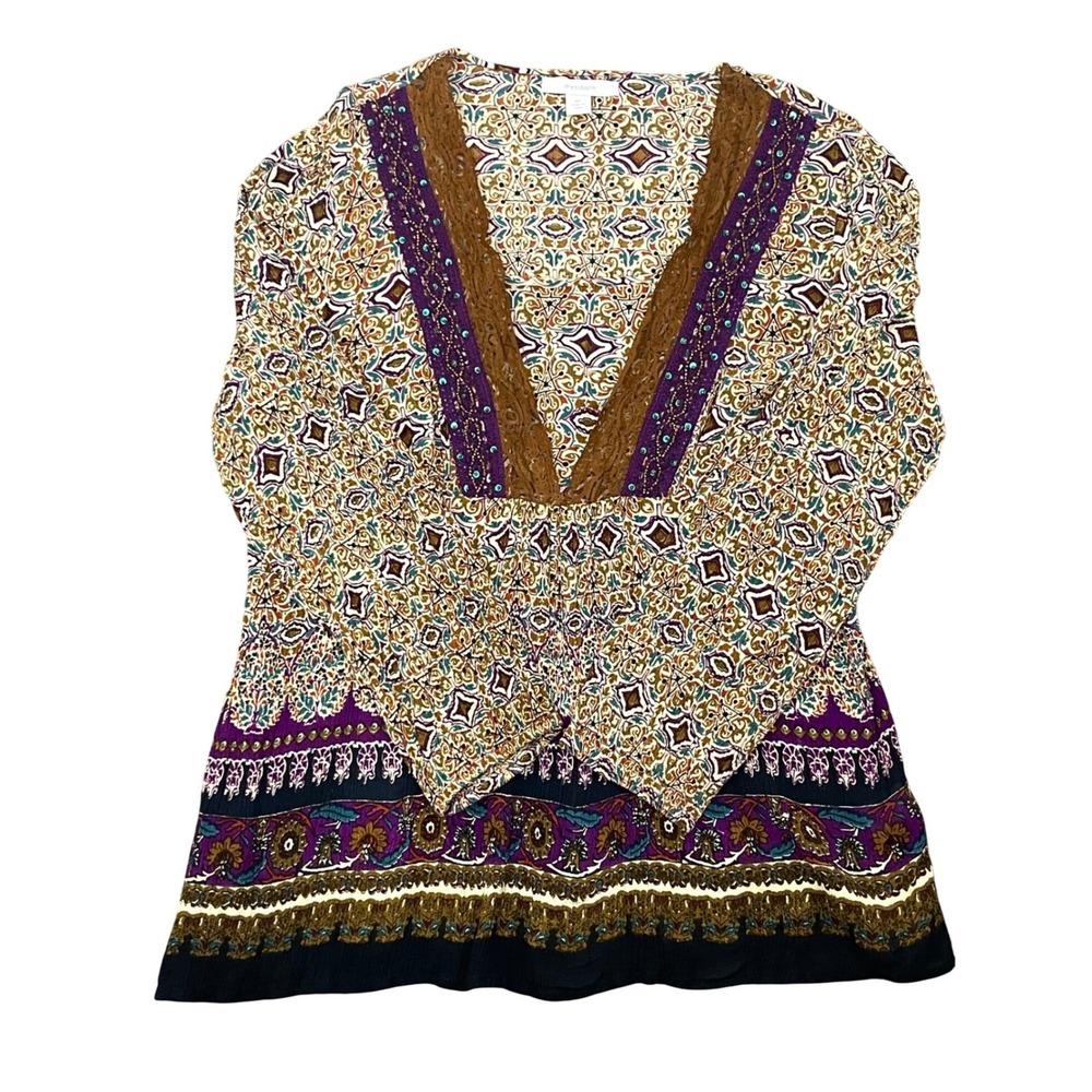 Dressbarn Tunic Top Women XL Multicolor Excellent Paisley Lace Sequin Boho Boho - Picture 5 of 13